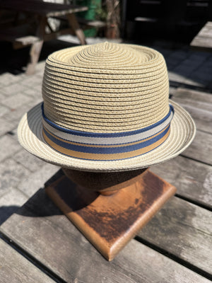 Stetson Genuine Toyo Pork Pie Hat — Natural / Blue