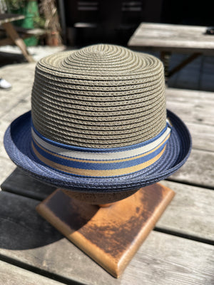 Stetson Genuine Toyo Pork Pie Hat — Natural / Navy