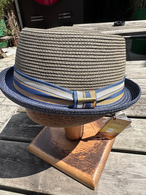 Stetson Genuine Toyo Pork Pie Hat — Natural / Navy