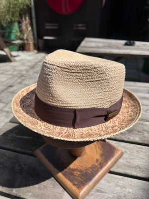 Stetson Genuine Raffia Trilby Hat with Paisley Underbrim — Natural