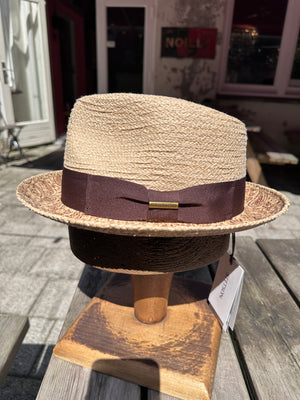Stetson Genuine Raffia Trilby Hat with Paisley Underbrim — Natural