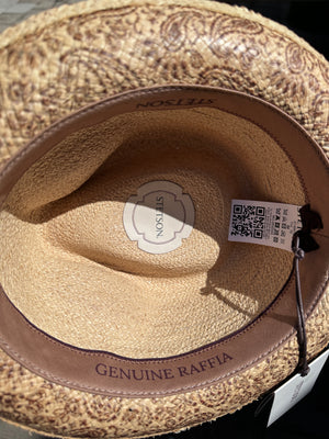 Stetson Genuine Raffia Trilby Hat with Paisley Underbrim — Natural