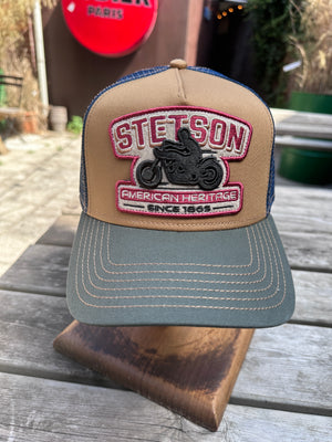 Stetson Motorcycle Heritage Trucker Cap Brown, Grey & Navy