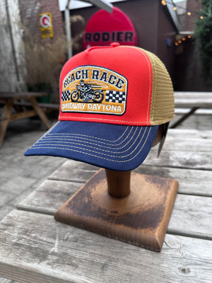 FWS Beach Race Trucker Cap Red, Navy & Beige