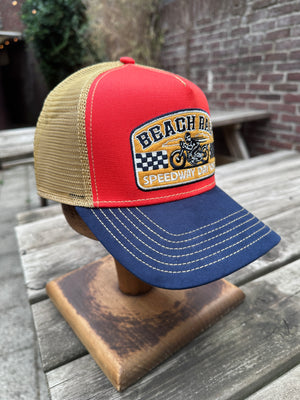 FWS Beach Race Trucker Cap Red, Navy & Beige