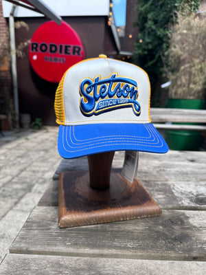 Stetson Script Logo Trucker Cap Blue, Yellow & Ecru