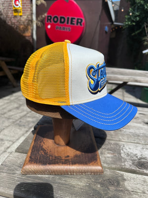 Stetson Script Logo Trucker Cap Blue, Yellow & Ecru